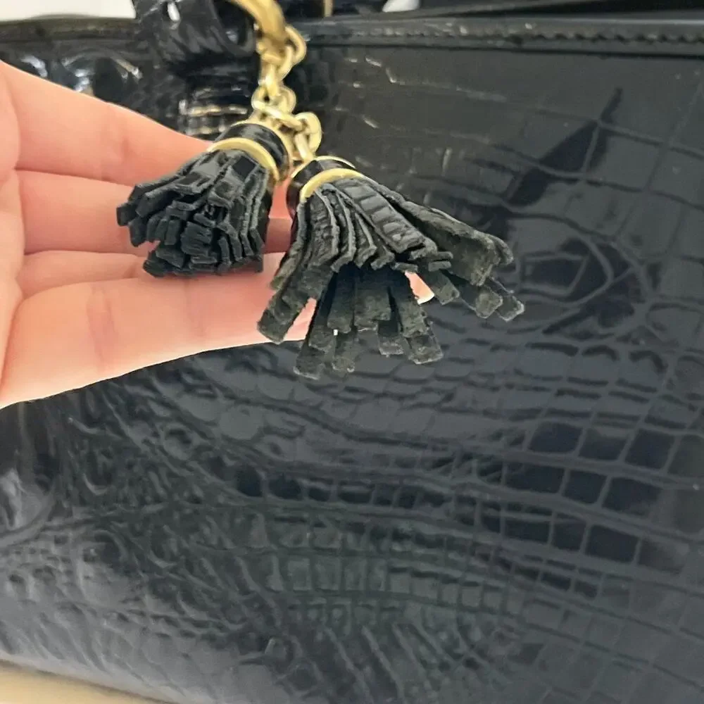 Brahmin Mini Asher Black Melbourne Croc Embossed Leather Satchel Crossbody